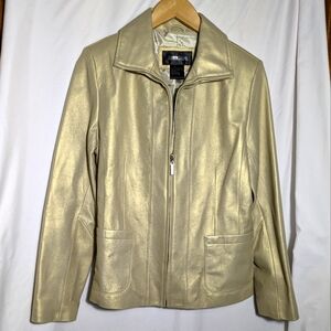 Women's‎ Brandon Thomas Gold Toned Soft Leather Front Zip Jacket | Size M